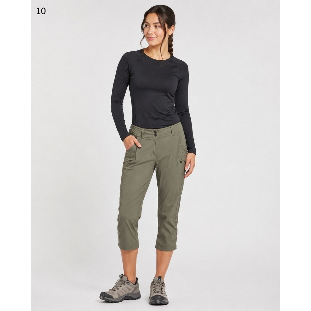 ExOfficio‎ Hiking Pants Womens 10 Green Nylon Pockets Button Hem Lightweight
